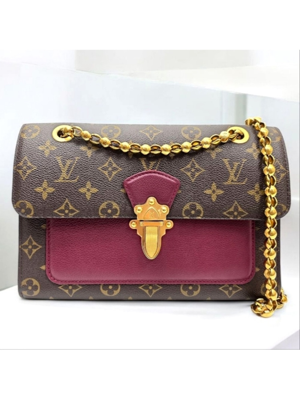 Louis Vuitton Monogram Shoulder Bag in Brown and Burgundy with Gold Hardware